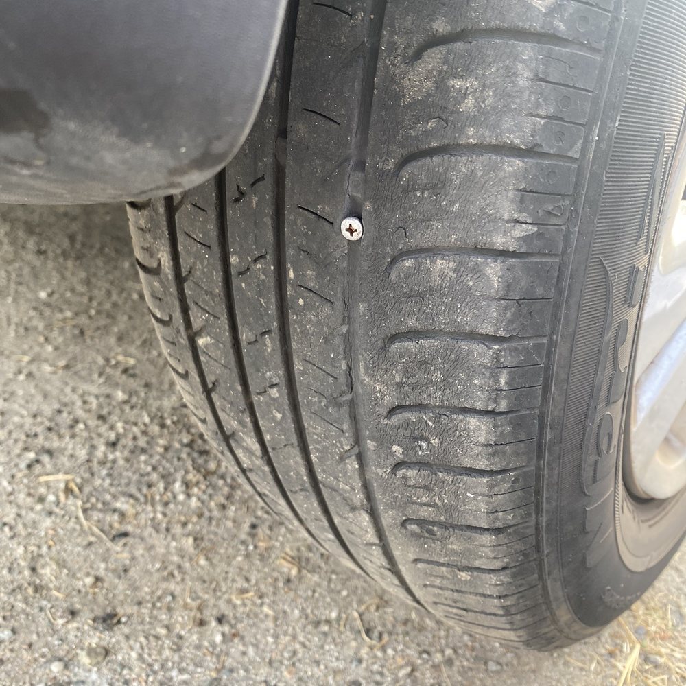 Screw lodged in my tire. They patched it up. Screw lodged in my tire. They patched it up.