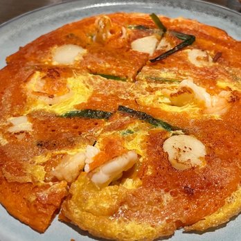 Yori and Sool - Kimchi Shrimp Scallop Pancake - Korean Near Me - New York, New York Yori and Sool - Kimchi Shrimp Scallop Pancake - Korean Near Me - New York, New York