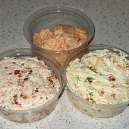 Nova spread, veggie spread and baked salmon salad.