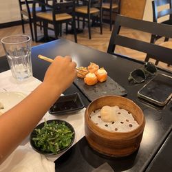 Sushicome - Shrimp dumplings, with several other sushi and seaweed salad
