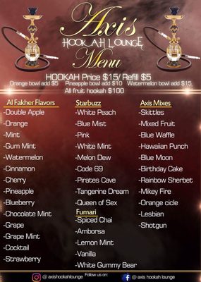 Menu photo 2 Axis Hookah Lounge Phoenix, AZ