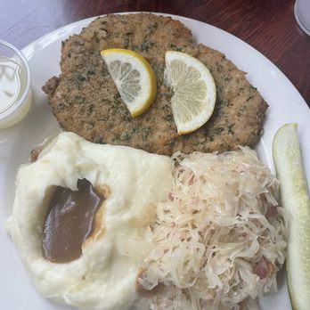 The Rathskeller - Schnitzel with Mashed Potatoes and Sauerkraut. Absolutely delicious - German Near Me - Indianapolis, Indiana The Rathskeller - Schnitzel with Mashed Potatoes and Sauerkraut. Absolutely delicious - German Near Me - Indianapolis, Indiana