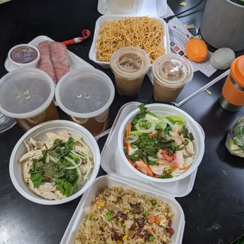 Pho Saigon Express - Two Vietnamese coffees. Spring roll with pork patties. Chrispy noodles with seafood. And a seafood pho. All delicious for pick up. - Vietnamese Near Me - Escondido, California