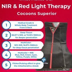Long Life Med - We have 2 Cocoons: Deep Tissue with 66.67% NIR with 1060nm for deeper penetration for pain & injury repair, and Multicolor for skin issues