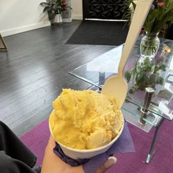 Gerly’s Ice Cream - Mango peach sorbet, honey cornbread