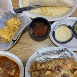 Los Ranchitos - burrito grande, shrimp Alan special, tamale with red sauce