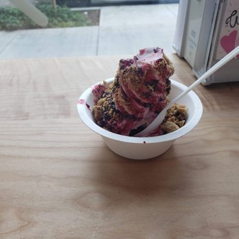 Eb & Bean - Raspberry creme marionberry compote with coconut pecan cookie pieces. - Ice Cream & Frozen Yogurt Near Me - Portland, Oregon