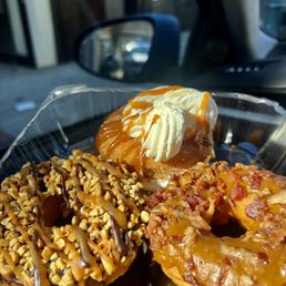 Maple bacon , snicker& churro donuts
