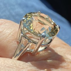 Rio Doce Gem Mine - The same faceted stone set in a ring, which allows the light to come through from every angle - highlighting the multiple facets.