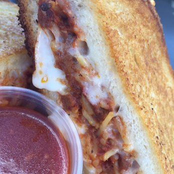 Burnt Crumbs - Spaghetti Grilled Cheese - Dip it in the garlic aioli - You're welcome. - New American Near Me - Irvine, California Burnt Crumbs - Spaghetti Grilled Cheese - Dip it in the garlic aioli - You're welcome. - New American Near Me - Irvine, California