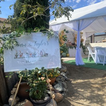 Santiago's Party Rental - View from outside of 20x40 tent with draping - Party Equipment Rentals Near Me - Palmdale, California