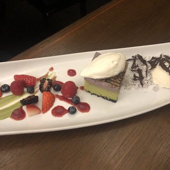 AnQi Bistro - Green Tea Cheesecake with Taro Mousse - Asian Fusion Near Me - Costa Mesa, California AnQi Bistro - Green Tea Cheesecake with Taro Mousse - Asian Fusion Near Me - Costa Mesa, California