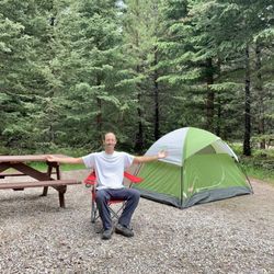 Icefields Parkway - My tent and campsite at Whistlers Campground in Jasper. Great setting for sleeping in the great outdoors.