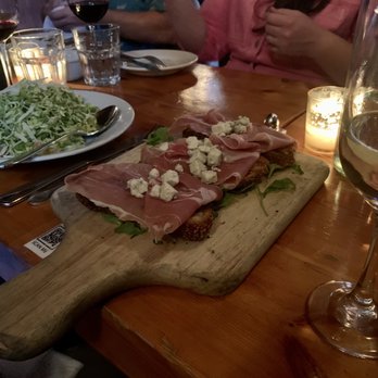 Piccoli Trattoria - Fig jam, prosciutto, gorgonzola on bruschetta [$15] and shaved Brussels sprouts [$13] - Italian Near Me - Brooklyn, New York
