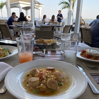 View - From left to right; Soy glazed salmon , East Coast Diver Scallops* , Montauk Swordfish - Seafood Near Me - Oakdale, New York View - From left to right; Soy glazed salmon , East Coast Diver Scallops* , Montauk Swordfish - Seafood Near Me - Oakdale, New York