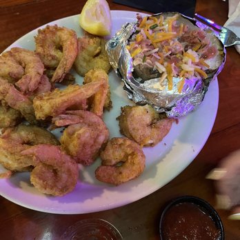 Big Mike's Steakhouse - Fried Shrimp with loaded baked potato. - Steakhouses Near Me - Orange Beach, Alabama