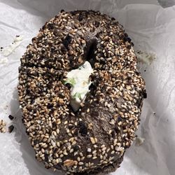 Cape May Bagel - Black Russian (pumpernickel everything) with scallion cream cheese