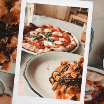 Monello - Margherita Pizza and spaghetti neri con polipo. - Italian Near Me - San Diego, California