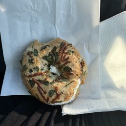 This a Jazzy Bagel Spinach with cream cheese.  It was warm and soft and Yummy!!