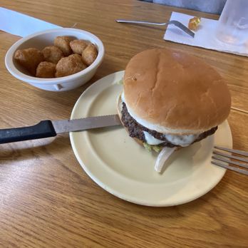 Jerry’s Drive In - Bacon Swiss Burger and a side of Corn Poppers - Burgers Near Me - Pensacola, Florida