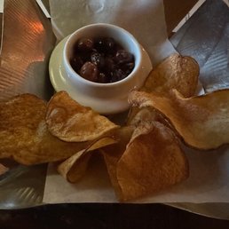 Complimentary potato chips & olives
