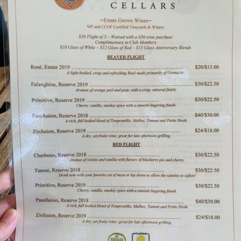 Castoro Cellars - Tasting menu 8/2021 - Wineries Near Me - Templeton, California