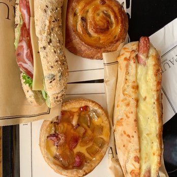 Paul - Le savereux, escargot raisin, tartelette rhubarbe, (sausage bread..?) - Bakeries Near Me - Paris, 75