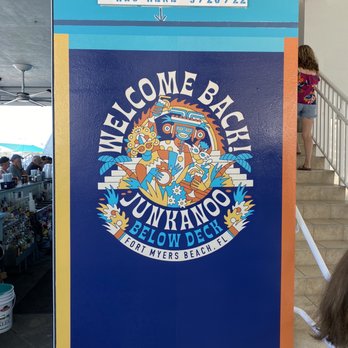 Junkanoo Below Deck - Junkanoo welcome sign showing the surge level seen during Ian. - American Near Me - Fort Myers Beach, Florida Junkanoo Below Deck - Junkanoo welcome sign showing the surge level seen during Ian. - American Near Me - Fort Myers Beach, Florida