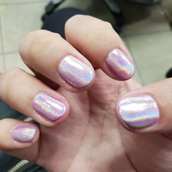 Millennium Nails & Spa - If you look you can see how splotchy the powder got on my right hand - Nail Salons Near Me - Riverside, California