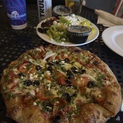 Mellow Mushroom Roswell - Kosmic Karma pizza and Greek Salad