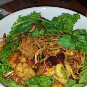 Pho Lantern Cafe - #54 Mi La Cay (egg noodle,  BBQ pork, calamari, and shrimp over roasted shallot and greens) - Vietnamese Near Me - Costa Mesa, California