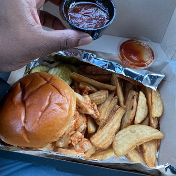 Famous Dave's Bar-B-Que - BBQ Pulled Chicken Sandwich with fries - Barbeque Near Me - Mountainside, New Jersey Famous Dave's Bar-B-Que - BBQ Pulled Chicken Sandwich with fries - Barbeque Near Me - Mountainside, New Jersey