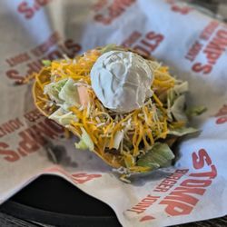 Stomp’s Burger Joint - Stompada- refried beans, cheese, lettuce, tomato, sour cream.