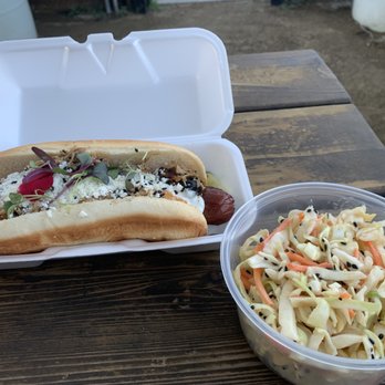 Crooked Lane Brewing - Loaded hot dog and coleslaw - Breweries Near Me - Auburn, California