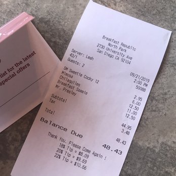 Breakfast Republic - Receipt - Breakfast & Brunch Near Me - San Diego, California