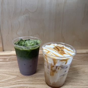 Malaya - Ube matcha latte and turon latte - Coffee & Tea Near Me - Los Angeles, California