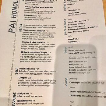 PAI Honolulu - simple one page menu for lunch. - New American Near Me - Honolulu, Hawaii PAI Honolulu - simple one page menu for lunch. - New American Near Me - Honolulu, Hawaii