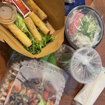 Pho Nation - Pho + rice plate + fried egg rolls - Vietnamese Near Me - Newark, California