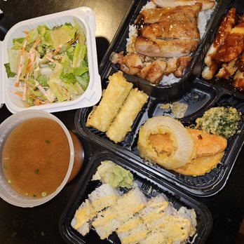 Sushi Ninja - Miso soup, green salad, crisp shrimp roll, bento combo #2 $27 - Sushi Bars Near Me - Wood Village, Oregon Sushi Ninja - Miso soup, green salad, crisp shrimp roll, bento combo #2 $27 - Sushi Bars Near Me - Wood Village, Oregon