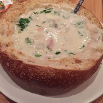 BJ's Restaurant & Brewhouse - New England clam chowder on a sourdough bowl - New American Near Me - El Paso, Texas BJ's Restaurant & Brewhouse - New England clam chowder on a sourdough bowl - New American Near Me - El Paso, Texas