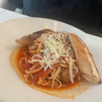 Al Biernat's Oak Lawn - Wagyu Meatballs with Linguine in a marinara sauce and garlic bread. their tuesday lunch special! - Steakhouses Near Me - Dallas, Texas Al Biernat's Oak Lawn - Wagyu Meatballs with Linguine in a marinara sauce and garlic bread. their tuesday lunch special! - Steakhouses Near Me - Dallas, Texas