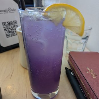 Locals Only - BB Love non-alcoholic cocktail with lemon, blueberry, lavender syrup and tonic - Breakfast & Brunch Near Me - Rochester, New York Locals Only - BB Love non-alcoholic cocktail with lemon, blueberry, lavender syrup and tonic - Breakfast & Brunch Near Me - Rochester, New York