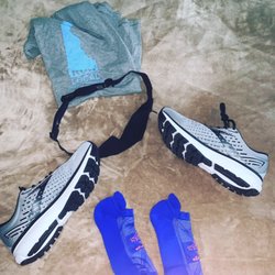 Delaware Running Company - Brooks Ghost, running socks, DRC running shirt, running belt to hold phone, keys, etc.