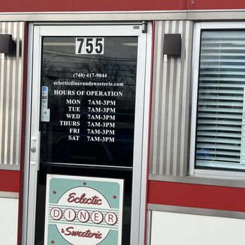 Eclectic Diner & Sweeterie - Front Door/Hours - American Near Me - Delaware, Ohio