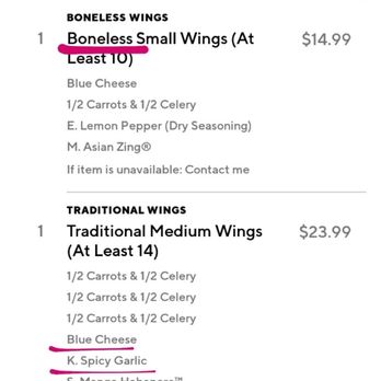 Buffalo Wild Wings - Received 20 regular wings in only 2 flavors. Ordered 10 boneless and 14 regular wings in 5 flavors. DO THE MATH - Chicken Wings Near Me - Dublin, California Buffalo Wild Wings - Received 20 regular wings in only 2 flavors. Ordered 10 boneless and 14 regular wings in 5 flavors. DO THE MATH - Chicken Wings Near Me - Dublin, California