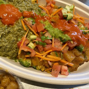Sam and Curry - Burrito bowl with spice rice, saag, channa (chickpea curry) and potato onion curry - Indian Near Me - San Jose, California Sam and Curry - Burrito bowl with spice rice, saag, channa (chickpea curry) and potato onion curry - Indian Near Me - San Jose, California