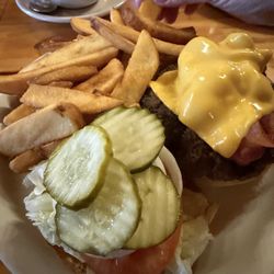 The Crooked Roof - Bacon Cheese Burger with fries (added coleslaw)