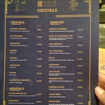 Vein At Kaka'ako - Cocktail menu - Mediterranean Near Me - Honolulu, Hawaii Vein At Kaka'ako - Cocktail menu - Mediterranean Near Me - Honolulu, Hawaii