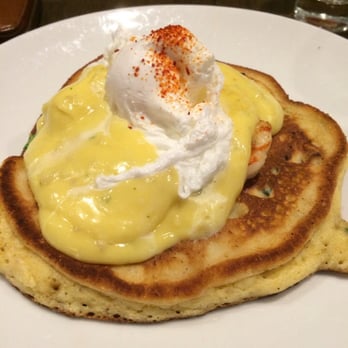 Swift's Attic - Gulf shrimp with chunky hollondiase and a Johnny cake and farm raised egg - New American Near Me - Austin, Texas Swift's Attic - Gulf shrimp with chunky hollondiase and a Johnny cake and farm raised egg - New American Near Me - Austin, Texas