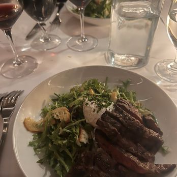 Mon Ami Gabi - Frisée & Lardon Salad with steak - French Near Me - Chicago, Illinois Mon Ami Gabi - Frisée & Lardon Salad with steak - French Near Me - Chicago, Illinois